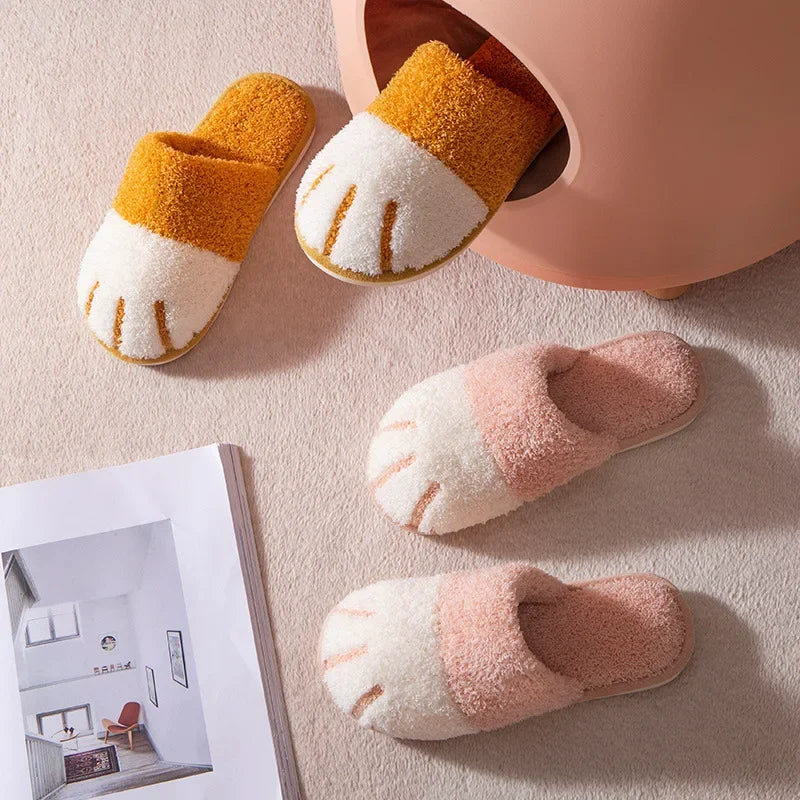 Cotton Slippers Female Autumn Winter Home Cat Claws Cartoon