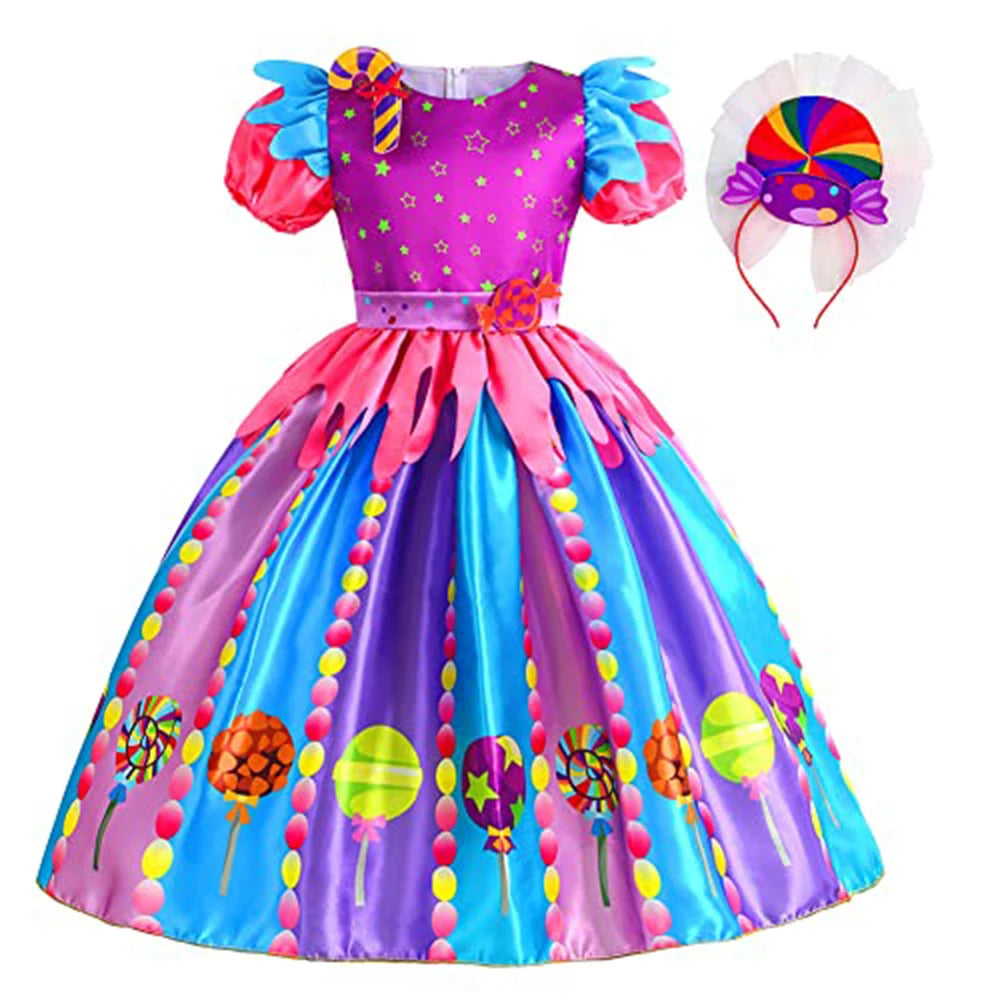 Girls Costume Purim Carnival Sweet Candy Dress LED Light Up Lollipop Luminous Princess Festival Party Clothing