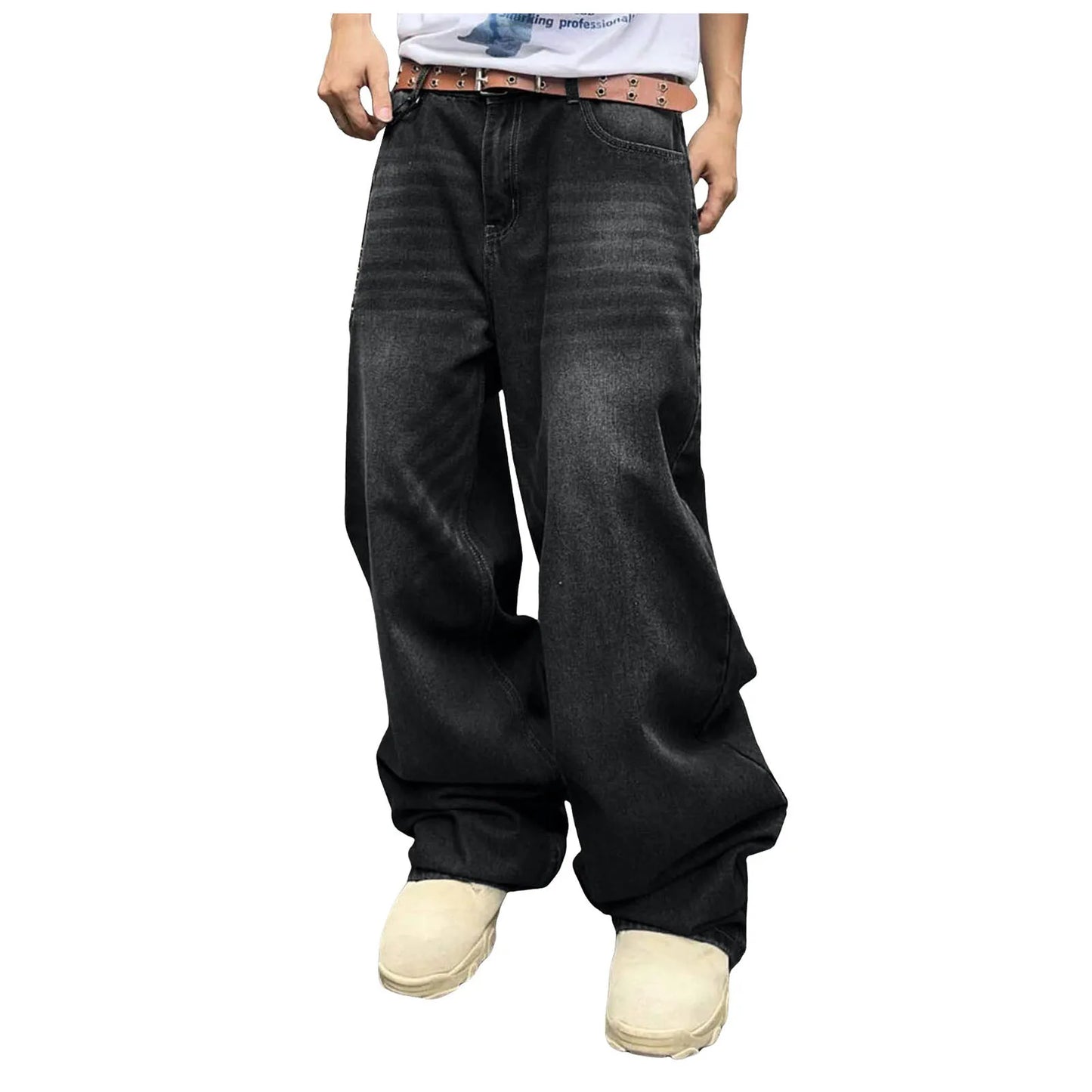 Men's Baggy Hip Hop Jeans Loose Fit Wide Leg Skater Denim Pants