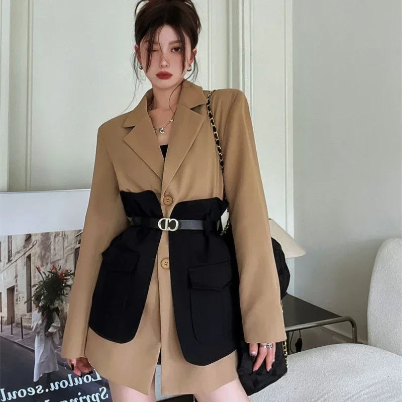 Original Design Blazer Women Fashion New Loose Spliced Pocket