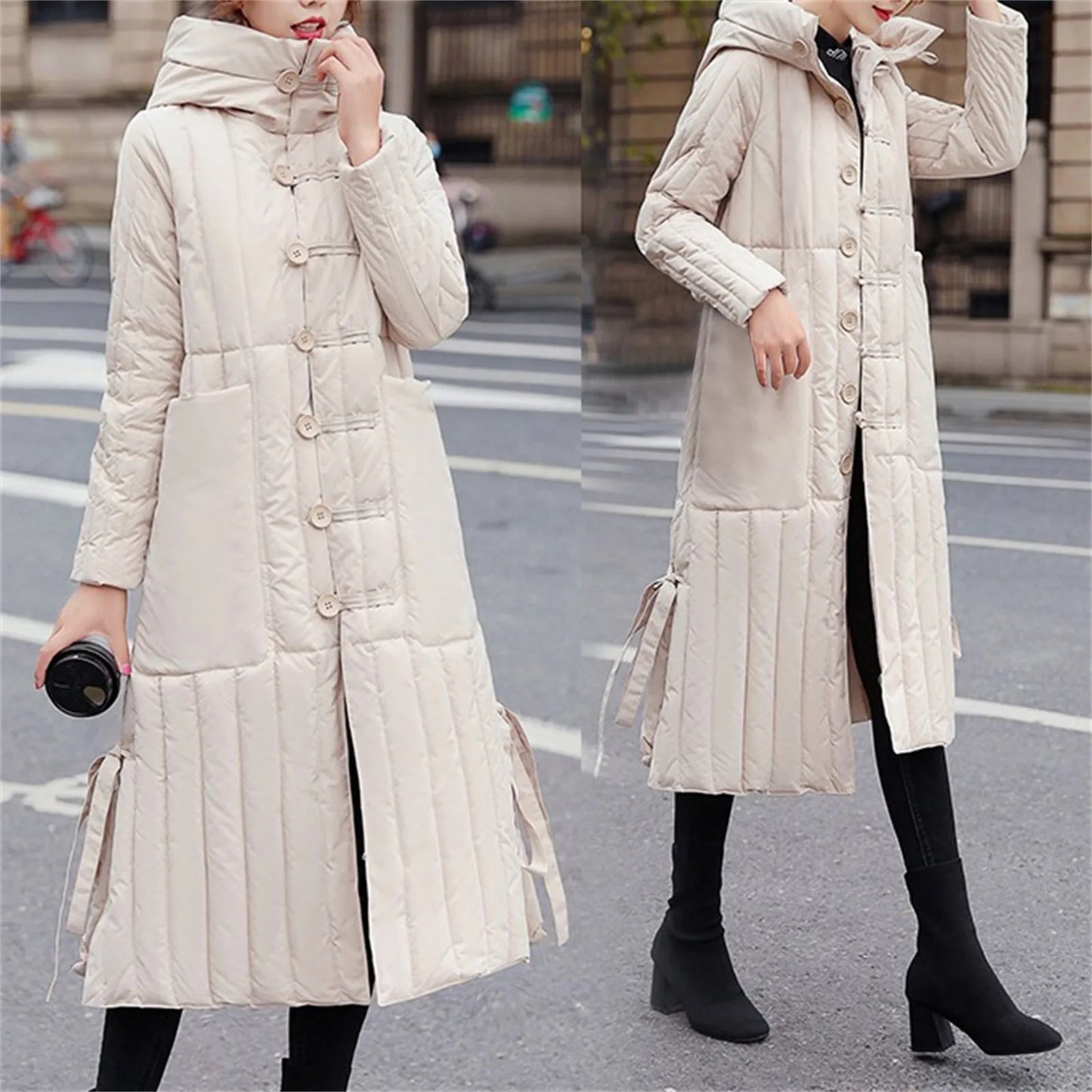 Women's Winter Down jackets Over Knee Jacket Zipper Down Coat