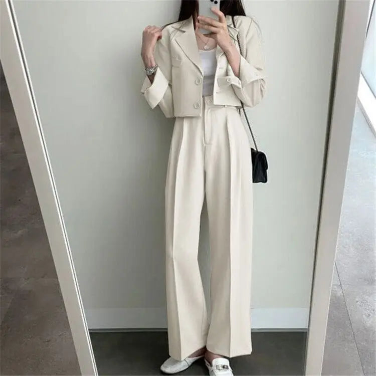 Summer New Short Top Jacket Blazer Wide Leg Pants Two-piece Set