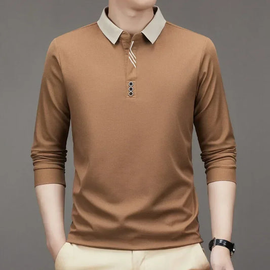 Men's Long Sleeve Turn-down Collar Waffle T-shirt