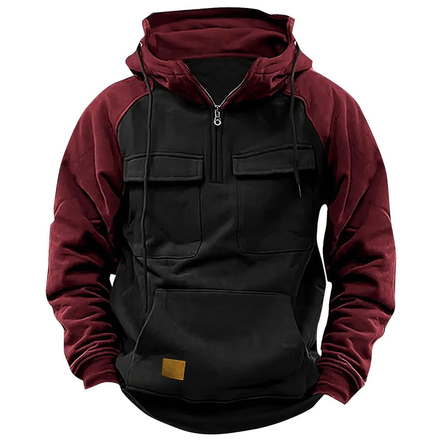 Mens Hoodie Long Sleeve Casual Pullover Tops Color Block Hooded Sweatshirts