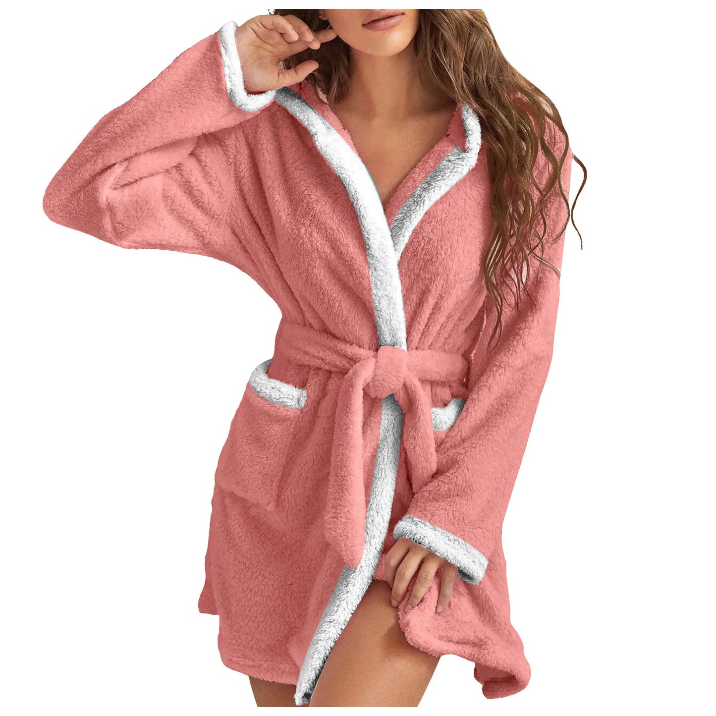 Women Winter Casual Plush Robe Solid Color