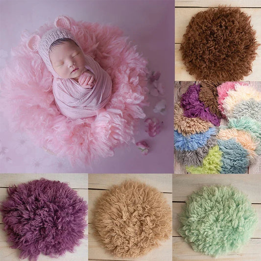 Wool Fur Mats Baby Photography Blanket Props Soft Solid Color Round Type