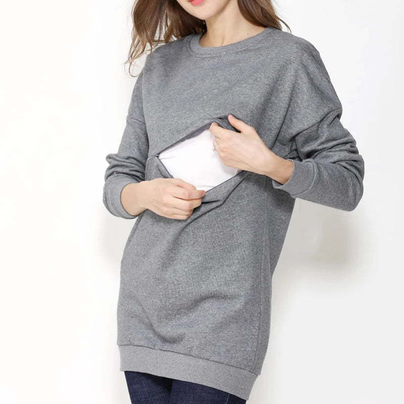 Maternity Nursing Sweatshirt 100% Cotton Winter Maternity Clothes