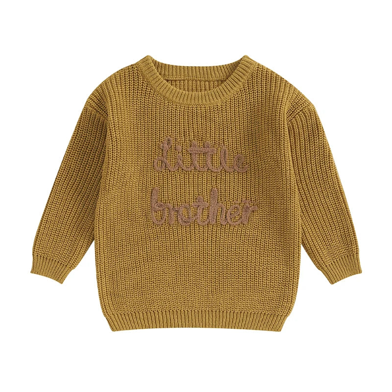 Baby Boys Sweater Letter Embroidery Crew Neck Long Sleeve