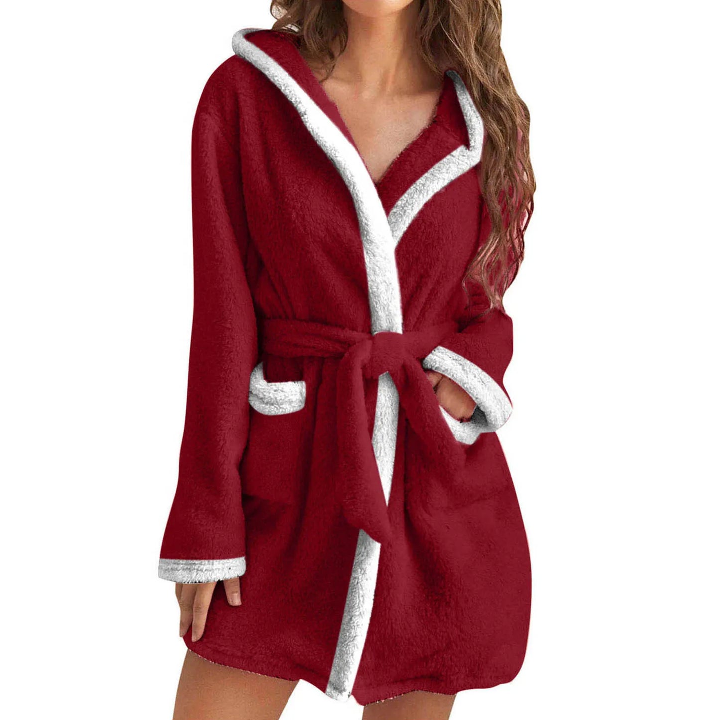 Women Winter Casual Plush Robe Solid Color