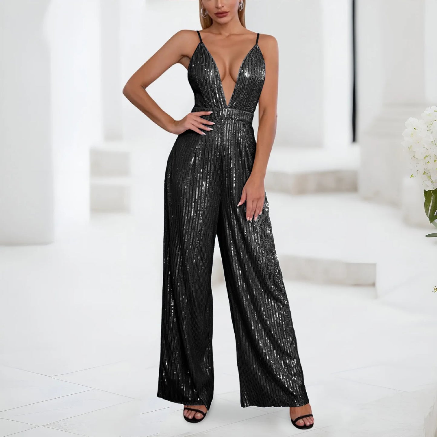 Deep Sexy Jumpsuit For Women Sequined Trousers Sleeveless