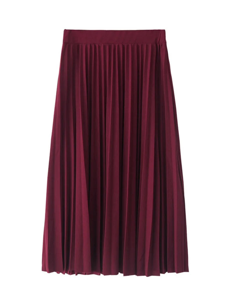 Women's High Waist Pleated Solid Color Half Length Elastic Skirt Promotions