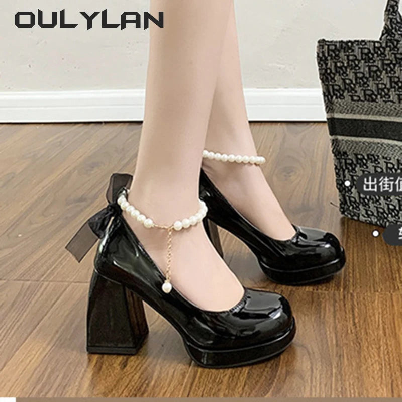 Oulylan Women High Heels Elegant Bow Square