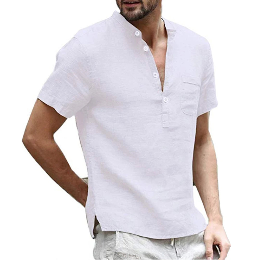 Summer New Men's Short-Sleeved T-shirt Cotton and Linen