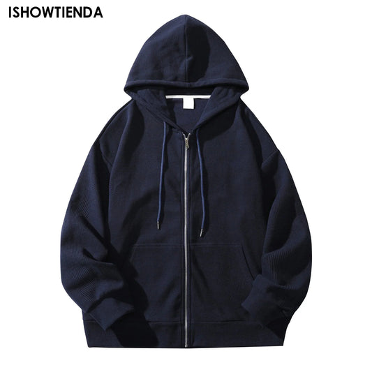 Hoodie Men Retro Zip Up Long Sleeve Loose Jacket Coats