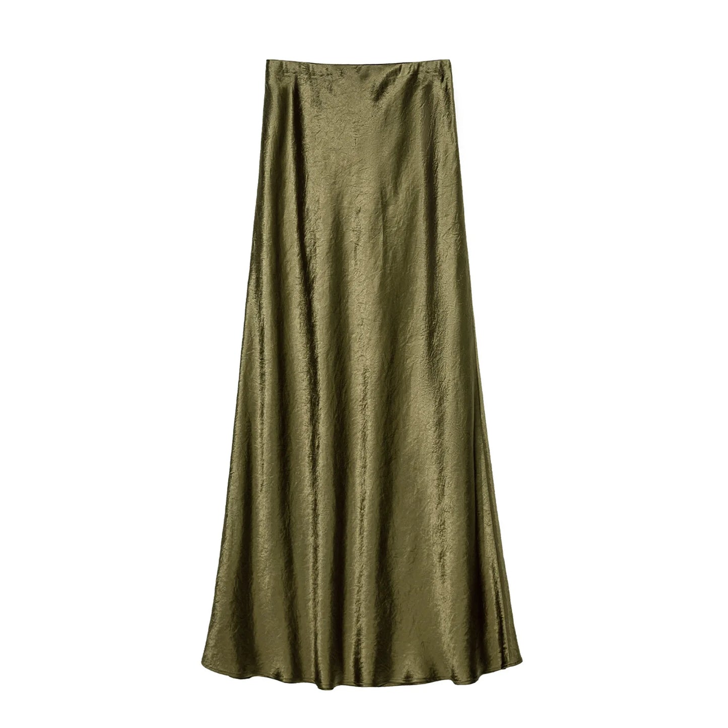 Women's Skirts High Waist Silk Satin A-line Skirt Lady Fashion