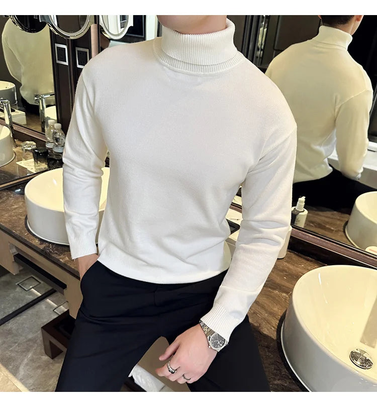 Sweaters Men Pullovers Fleece Turtleneck Knitted Sweatshirt Warm Bottoming Shirts