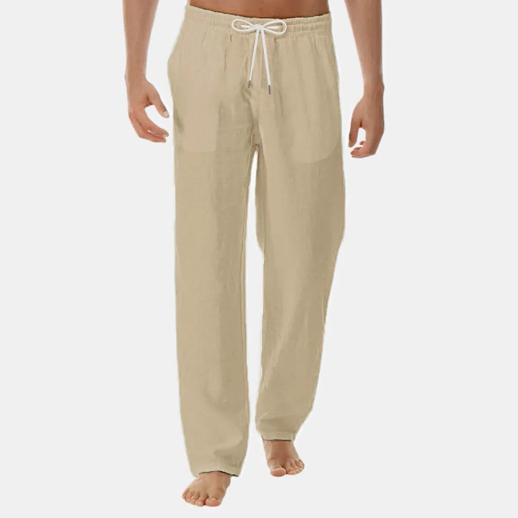 New Men's Cotton Linen Long Pants Summer Solid Color