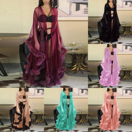 Sexy Robe Women Lace Sheer Mesh Tulle Dress Perspective