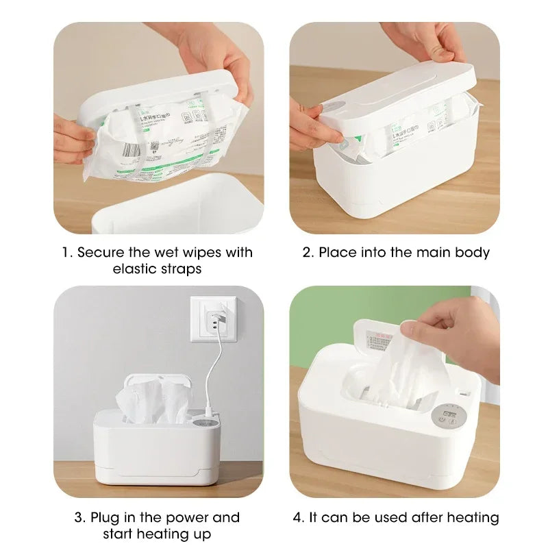 Baby Wipe Warmer Heater with LED Display Wet Towel Dispenser Portable USB Charge