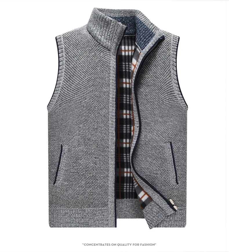 Mens Sweater Vest Thick Warm Sleeveless Knitted Cardigan Vest Sweatercoat