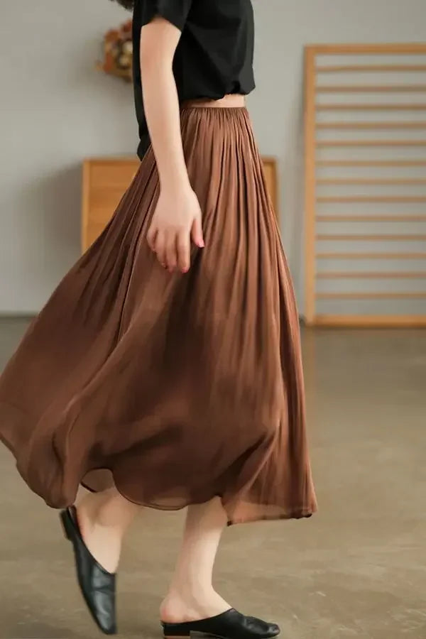 Summer Women's Long Skirt Elastic Waist Elegant A-line Skirts