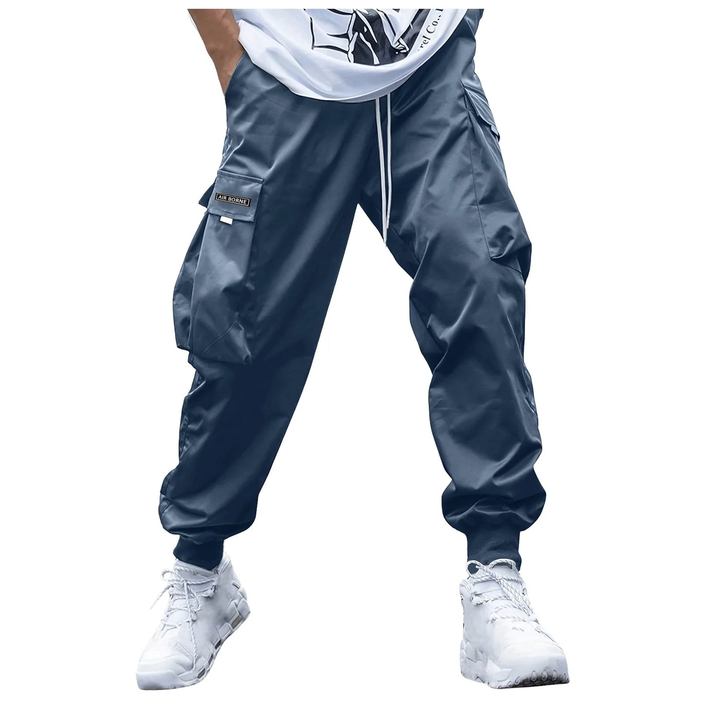 Men Cargo Pants Streetwear Elastic Waist Jogger Sweatpants