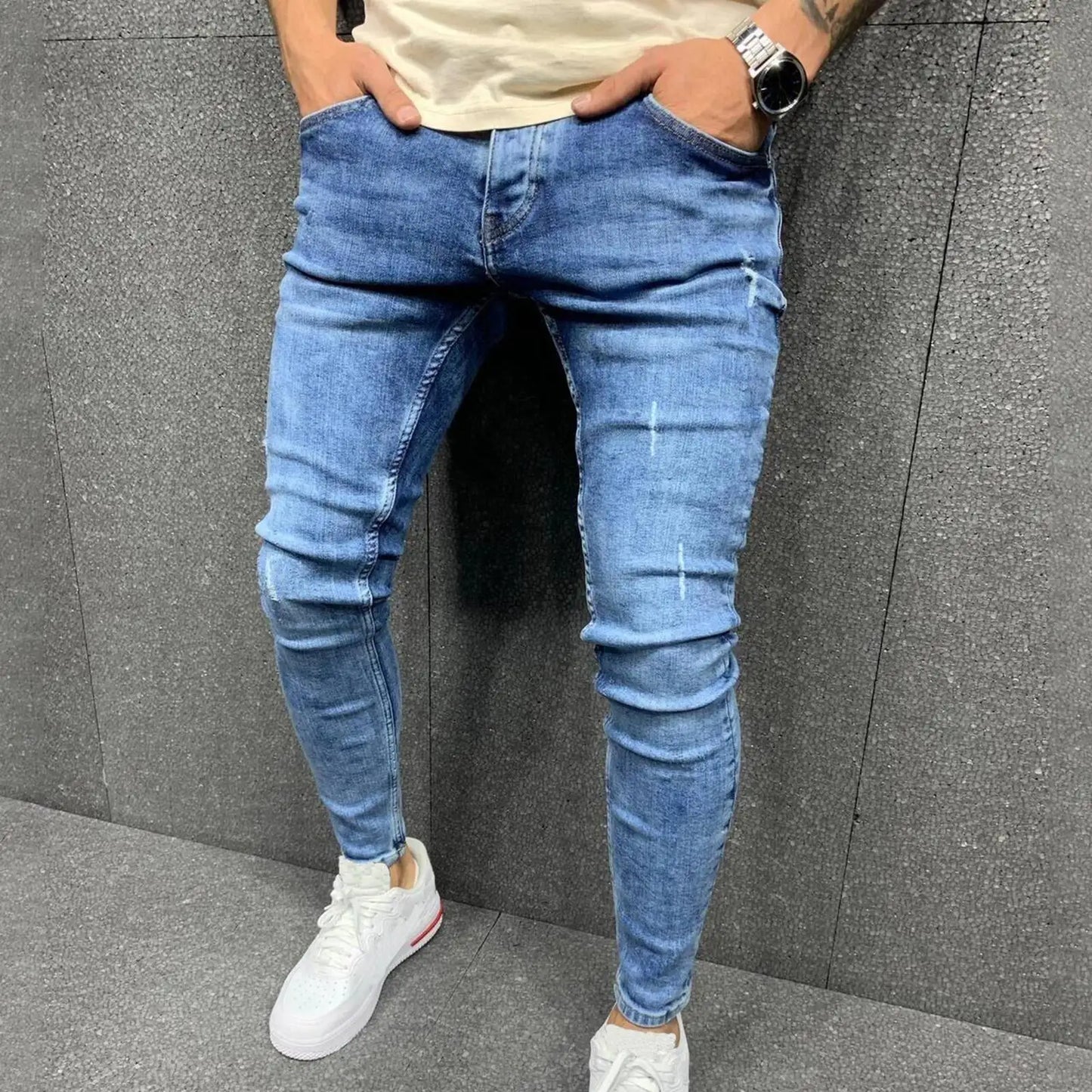 Mens Jeans Jeans Denim Distressed S 3xl Jeans Elastic Slim Fashion Men'S Pants Fashion Street Style Ripped Skinny Jeans