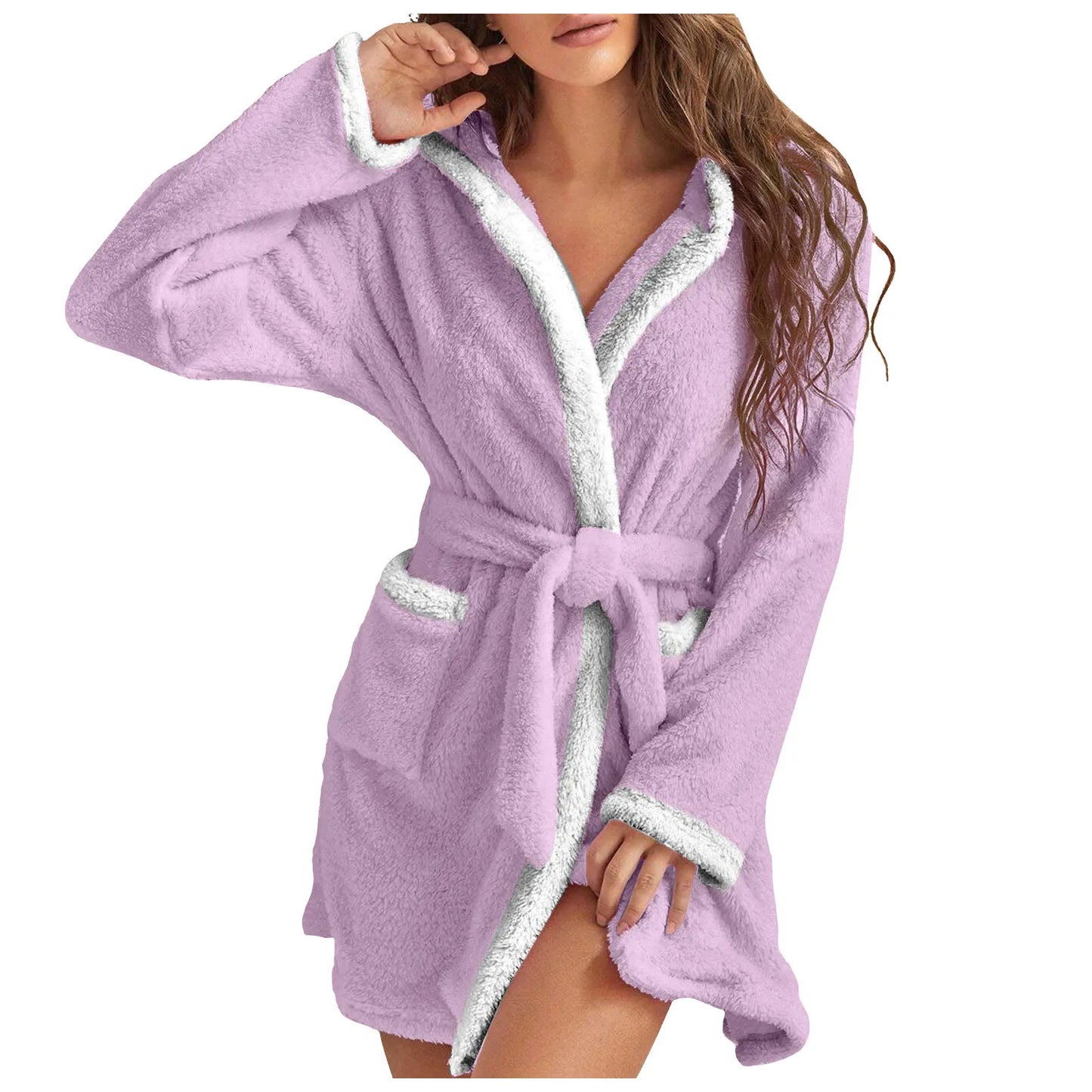 Women Winter Casual Plush Robe Solid Color