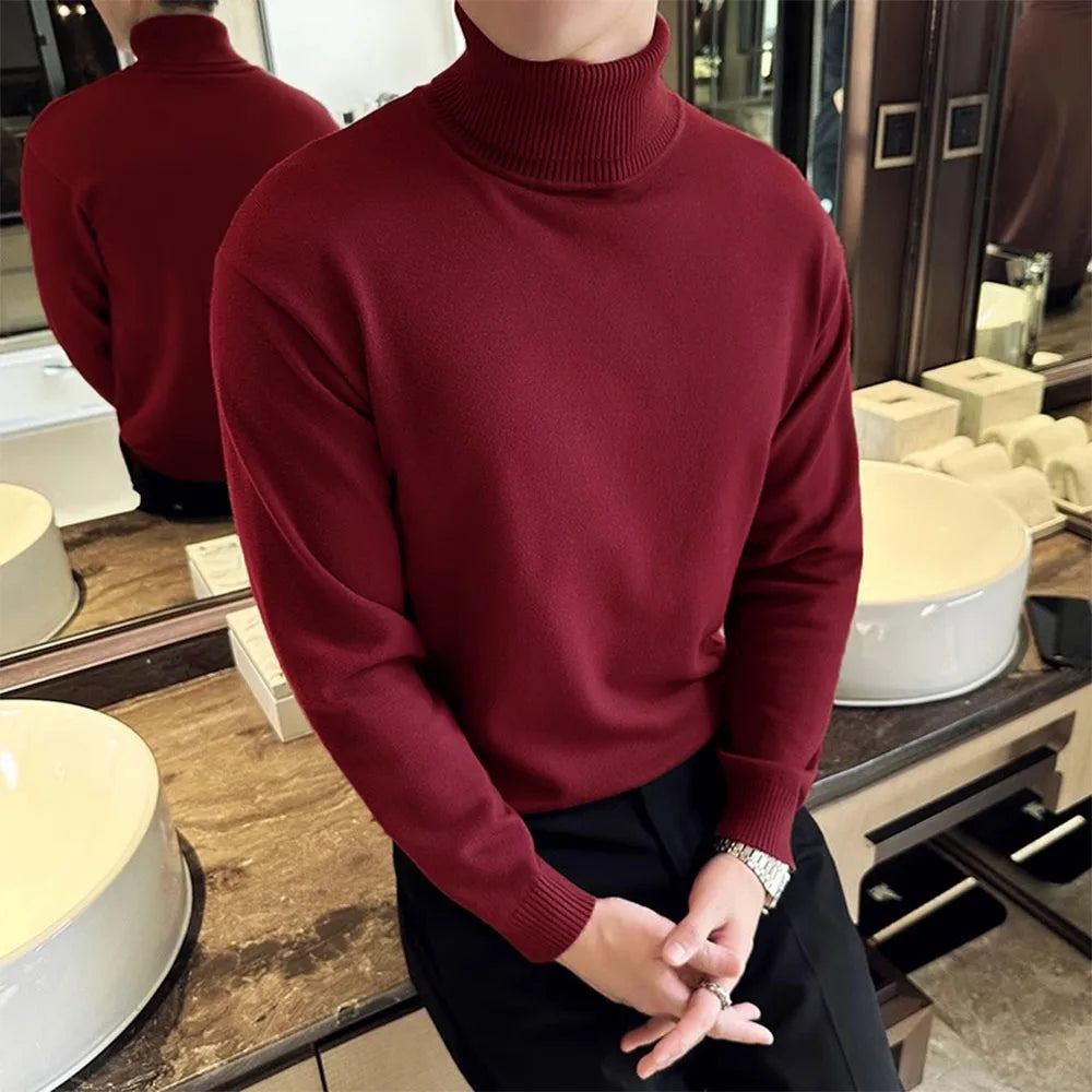 Sweaters Men Pullovers Fleece Turtleneck Knitted Sweatshirt Warm Bottoming Shirts