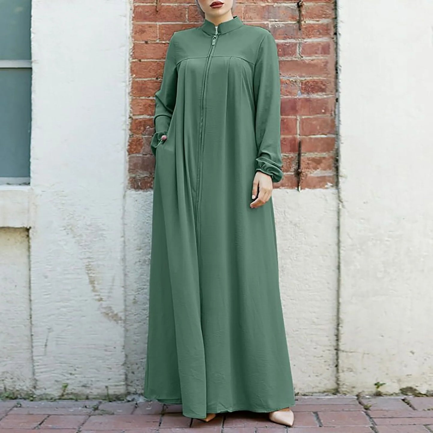 Oversized Women Ramadan Abayas Front Zipper Up Musulman Dress