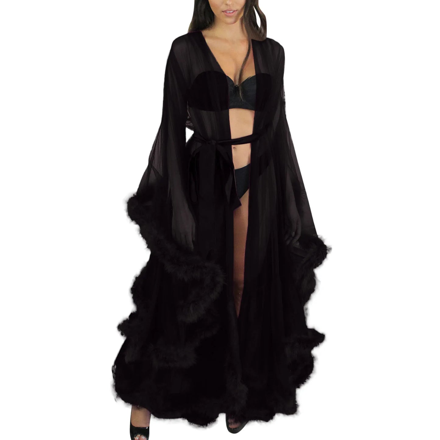 Sexy Robe Women Lace Sheer Mesh Tulle Dress Perspective