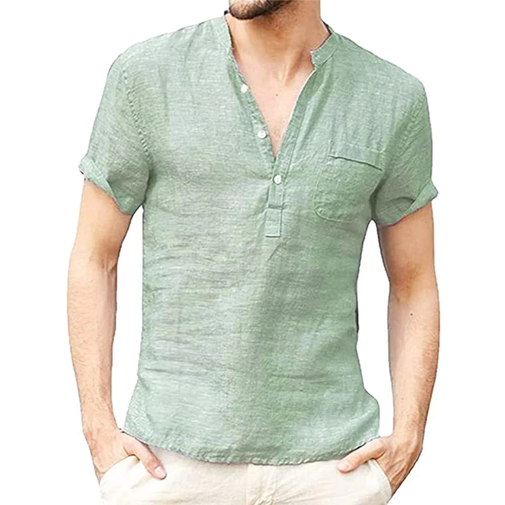 Summer New Men's Short-Sleeved T-shirt Cotton and Linen