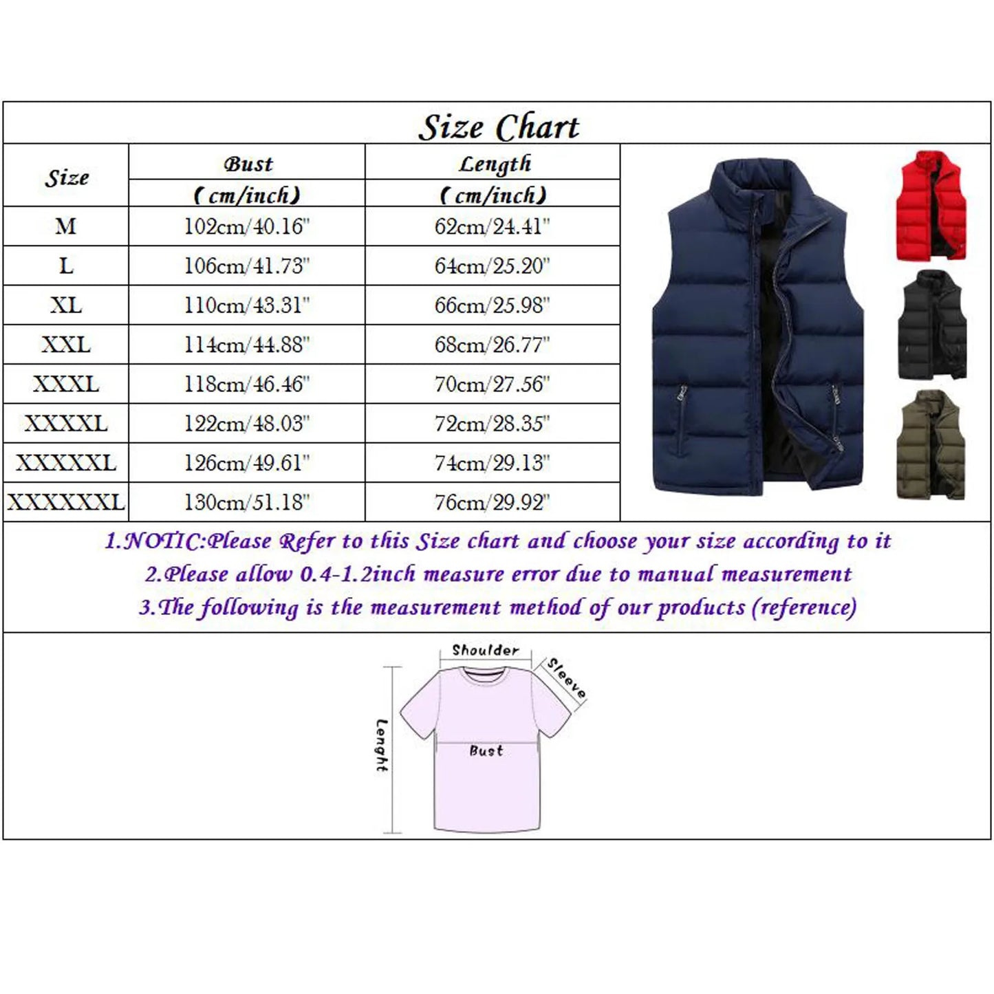 Cotton Padded Vest Zipper Collar Sleeveless Unisex Vest Coat Warm Jackets