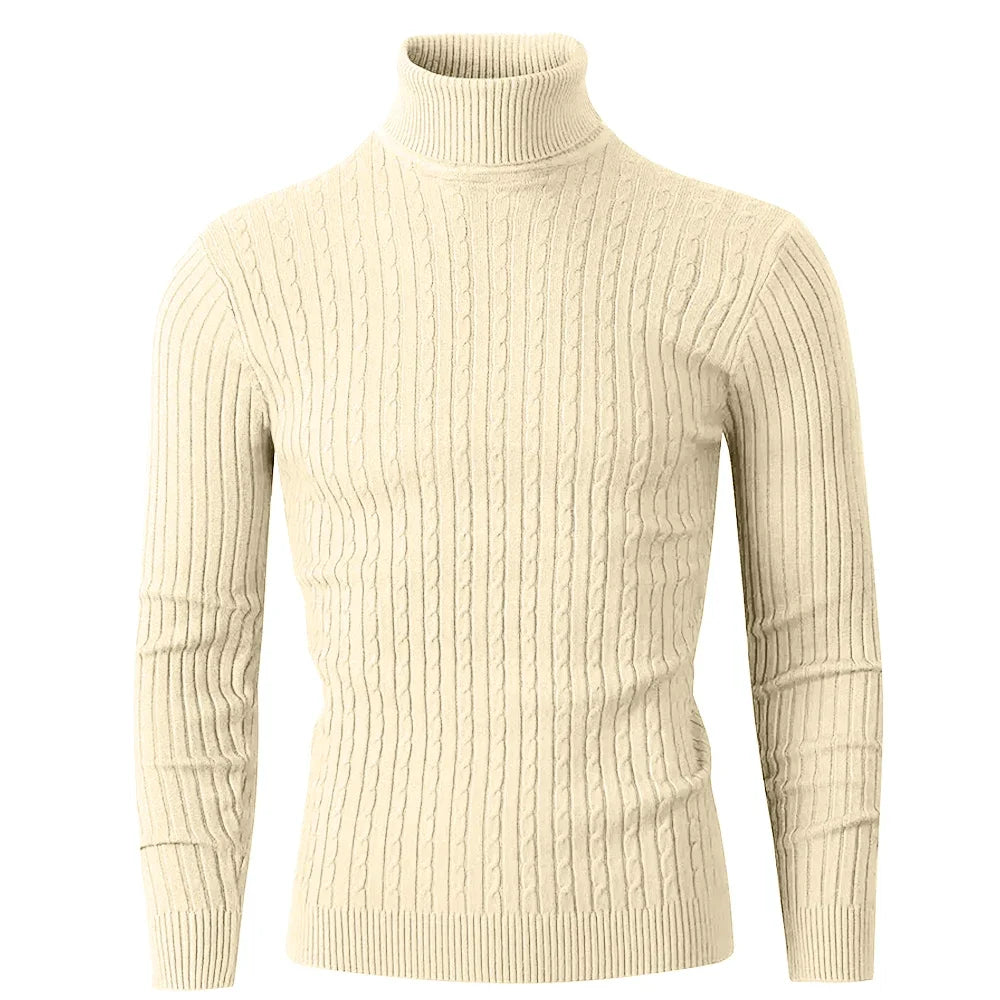 Men's Long Sleeve Knitted Sweater Winter Warm Turtleneck Pullovers