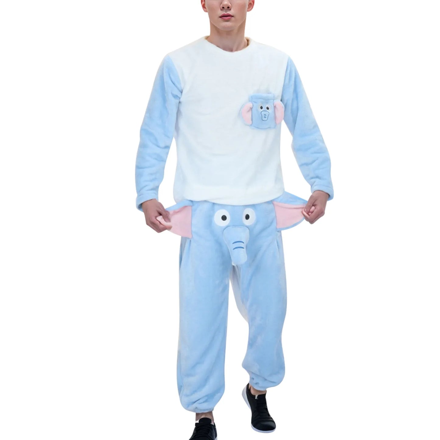 Men's Pajama Suits  Elephant Ear Trunk Plush Long Sleeve