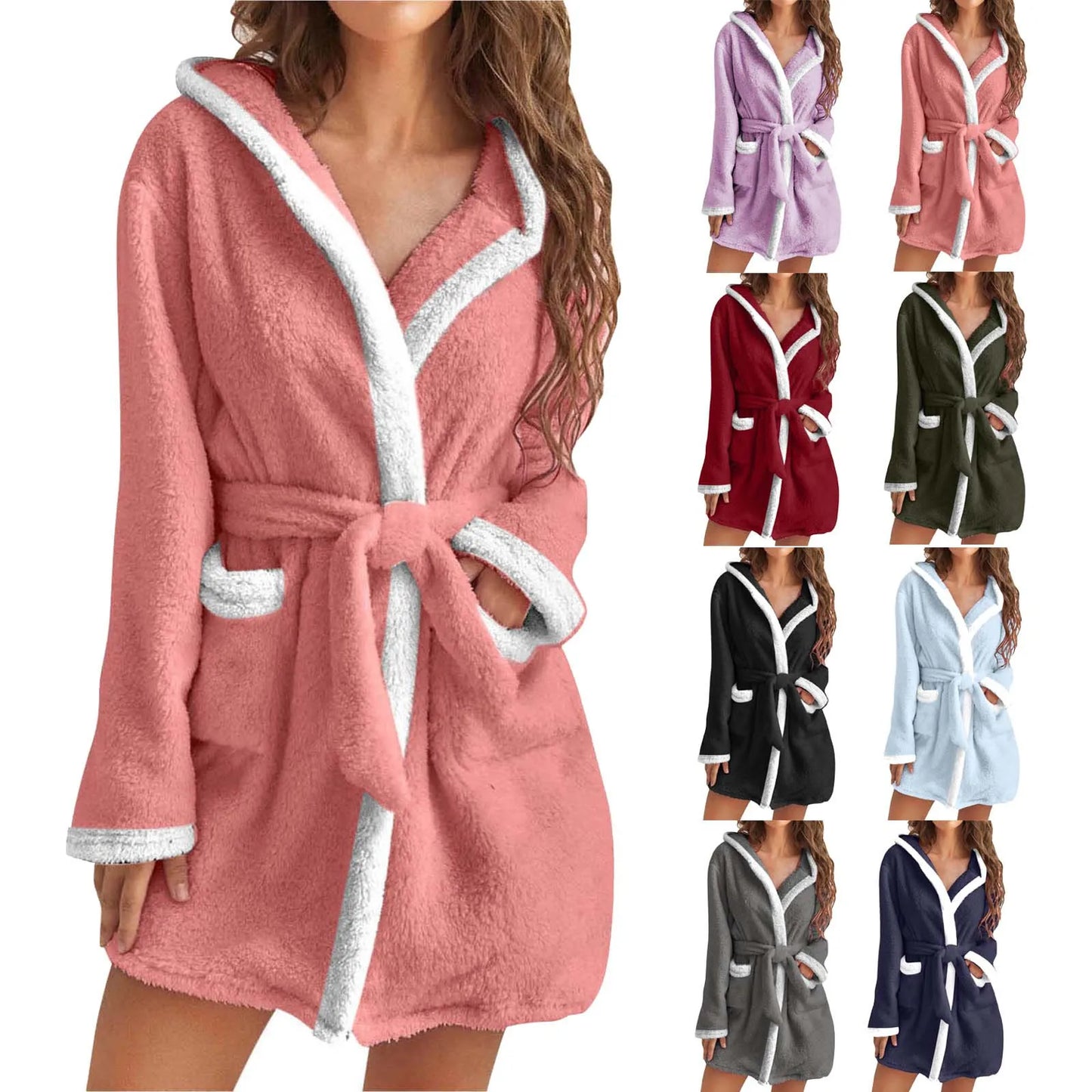 Women Winter Casual Plush Robe Solid Color