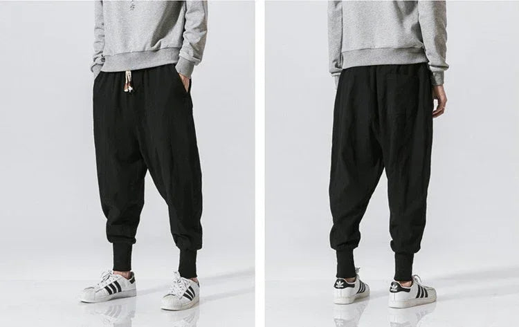 Men Harem Pants Streetwear Cotton Linen Joggers New Baggy