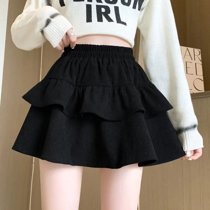 High-Waisted Puff Skirt Mini Dress Slimming A- Line Skirt