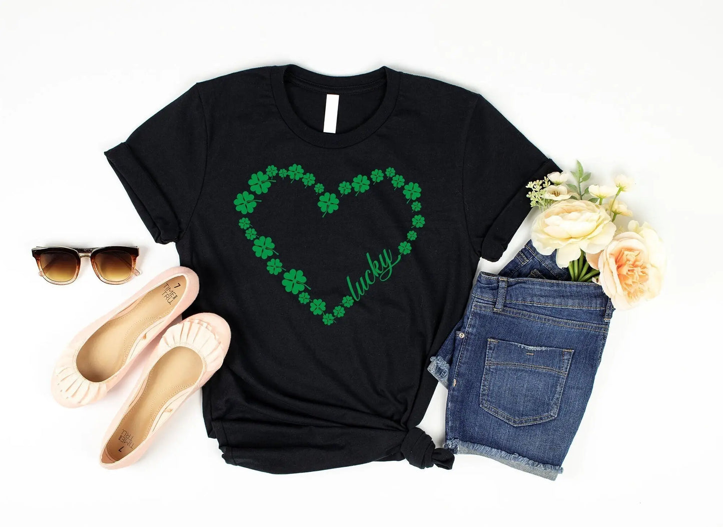 Lucky Heart: St. Patrick's Day Shamrock & Four Leaf Clover Tee