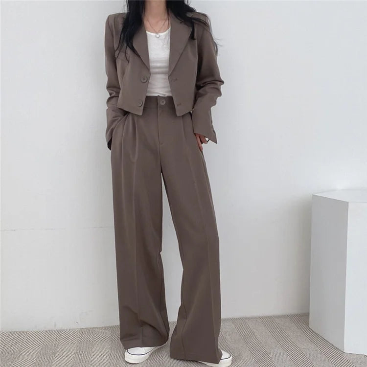 Summer New Short Top Jacket Blazer Wide Leg Pants Two-piece Set