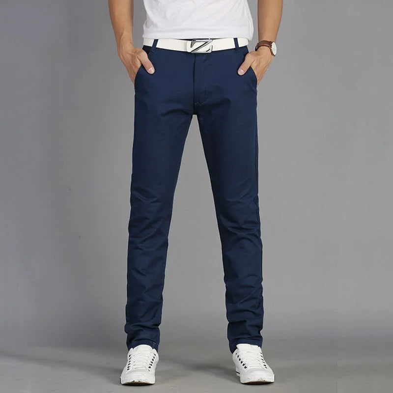 Men Thin Linen Straight Pants Streetwear Fashion Business Casual Pockets Slim