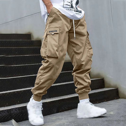 Men Cargo Pants Streetwear Elastic Waist Jogger Sweatpants