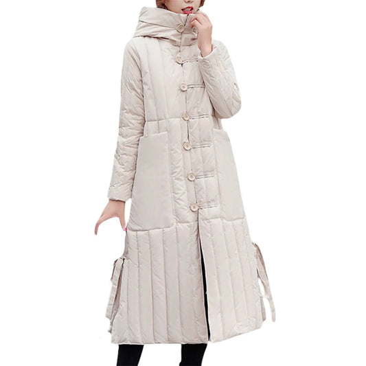 Women's Winter Down jackets Over Knee Jacket Zipper Down Coat